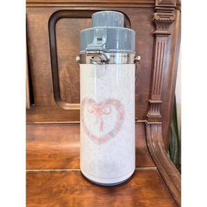 Vintage Phoenix Airpot Thermal Carafe Floral Heart Pump Dispenser Blue 15in